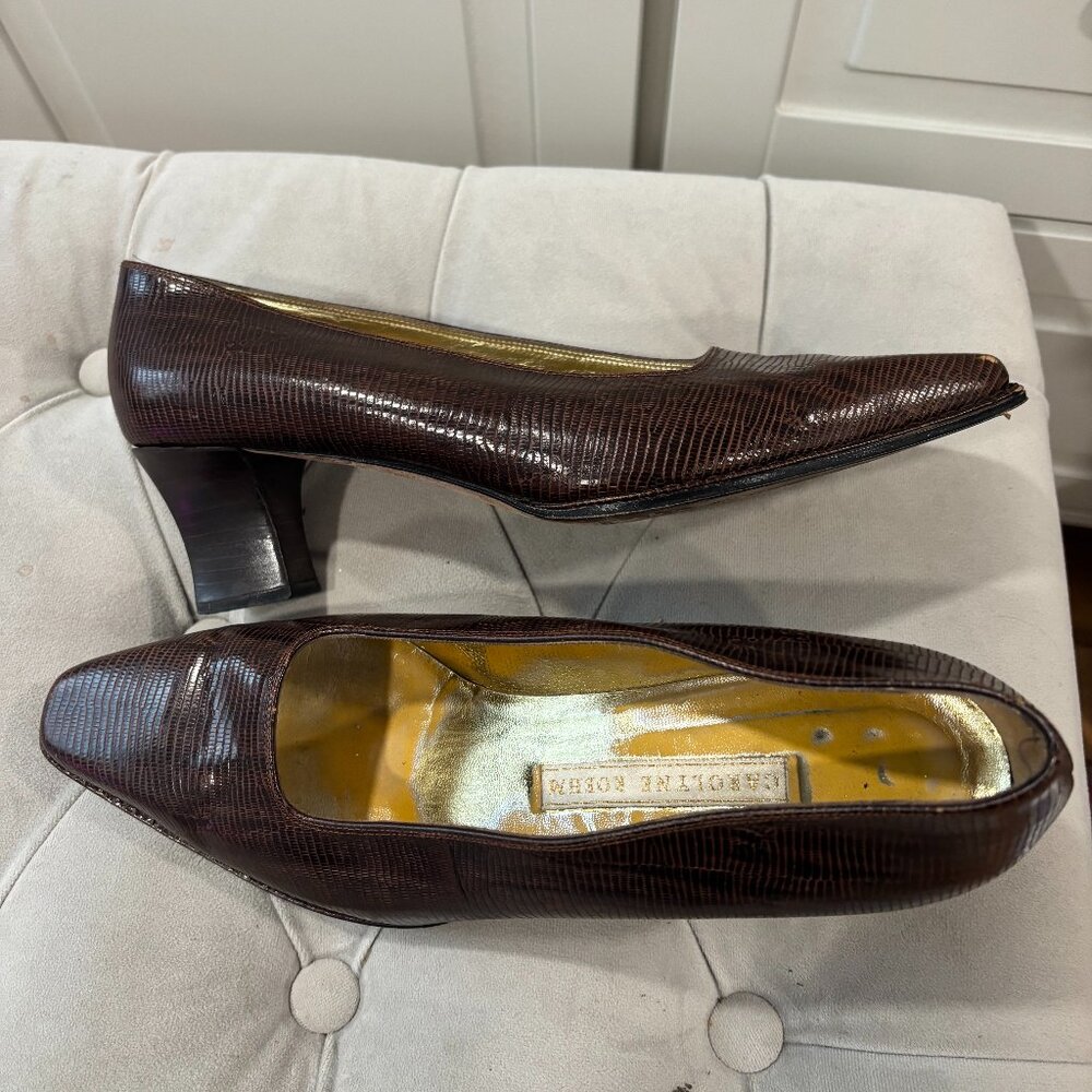 Vintage Italian Brown Leather Square Toe Heel - Carloyn Roehm